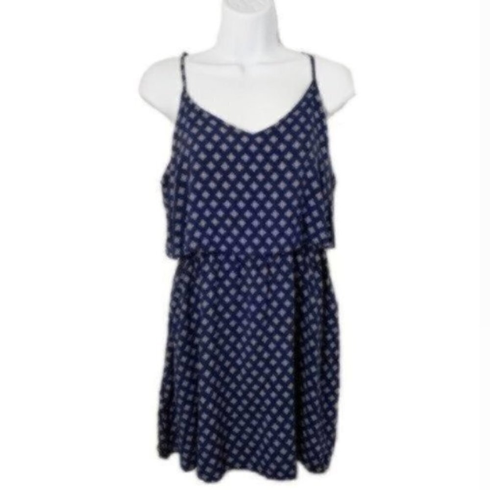 Blue Patterned Elastic Waist Dress